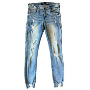 Express Denim Jeans Ankle Legging light wash blue with rips women's 2